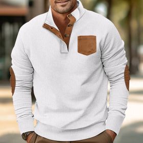 Patch Pocket Jacket Stand Collar Long Sleeve Corduroy Multicolor Hoodie (Option: White-XL)