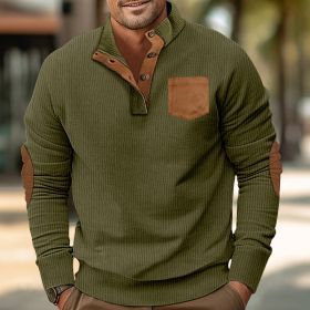 Patch Pocket Jacket Stand Collar Long Sleeve Corduroy Multicolor Hoodie (Option: Army Green-XXXL)
