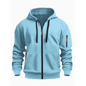 Zipper Hooded Sweatshirt Men's Sports Casual Cardigan Coat (Option: Light Blue-L)
