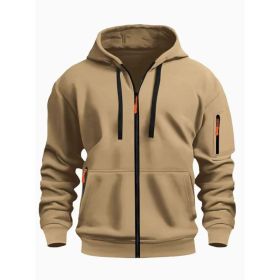 Zipper Hooded Sweatshirt Men's Sports Casual Cardigan Coat (Option: Camel-XXXL)
