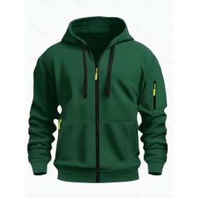 Zipper Hooded Sweatshirt Men's Sports Casual Cardigan Coat (Option: Dark Green-L)