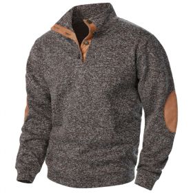 Men's Stand Collar Knitted Joint Stitching Casual Jacquard Cardigan Sweater (Option: Coffee-L)