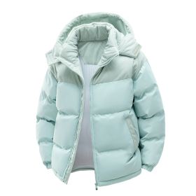 Detachable Hat Cotton-padded Coat For Couple Color Contrast Patchwork Thickened (Option: Light Blue-L)