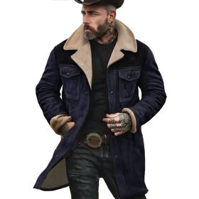 Suede Color-blocked Jacket With Multiple Pockets And Zippered Coat (Option: Navy Blue Black-L)