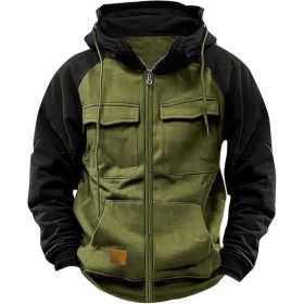 Men's Hoodie Youth Sports Multi-pocket Workwear (Option: Army green-L)