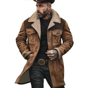 Suede Color-blocked Jacket With Multiple Pockets And Zippered Coat (Option: Khaki Coffee-L)