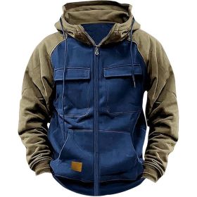 Men's Hoodie Youth Sports Multi-pocket Workwear (Option: Sapphire Blue-L)