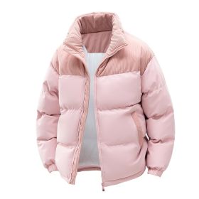 Detachable Hat Cotton-padded Coat For Couple Color Contrast Patchwork Thickened (Option: Pink-XL)